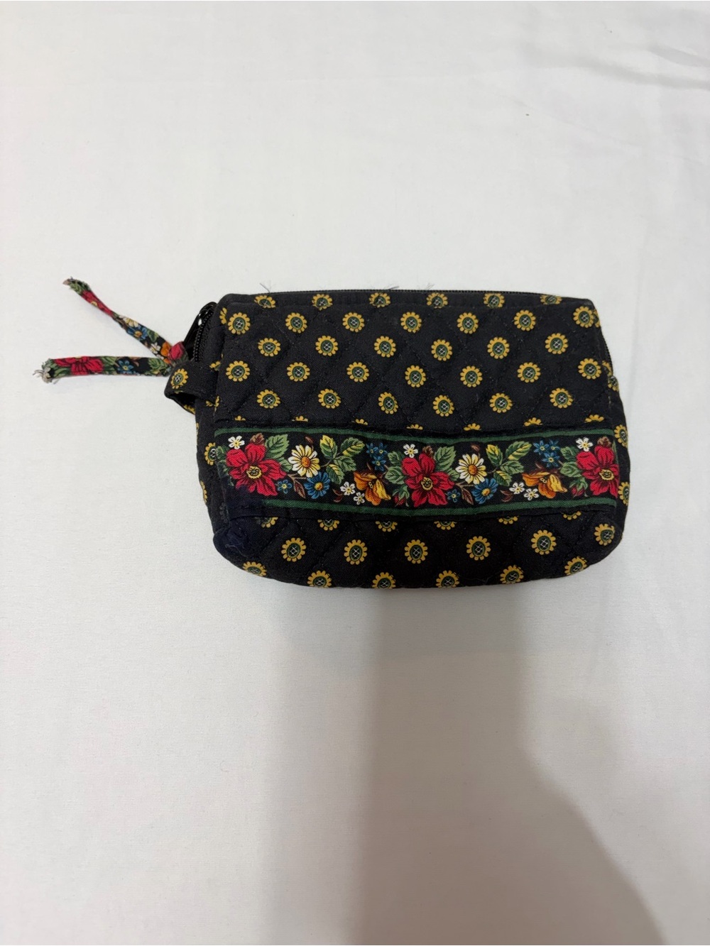 Vera Bradley Vintage Cosmetic Bag Makeup Pouch Quilted Black Sunflower Retired
